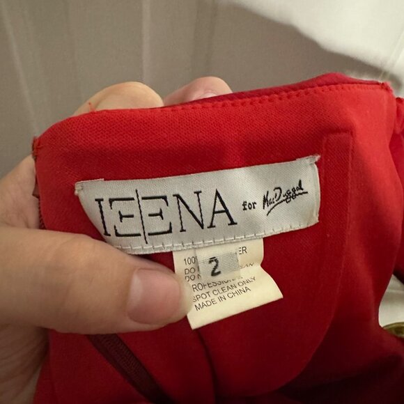 Ieena Mac Duggal Off Shoulder Satin A-Line Dress Gown Red Size 2 Rhinestone Belt - Picture 3 of 4